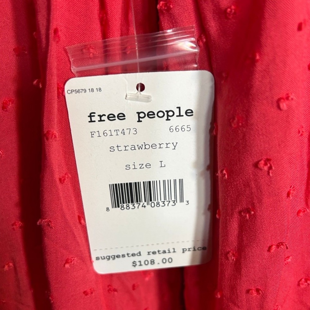 NWT Free People Everyday Girl Swiss Dot Long Sleeve Top Blouse Shirt Strawberry - Picture 5 of 6
